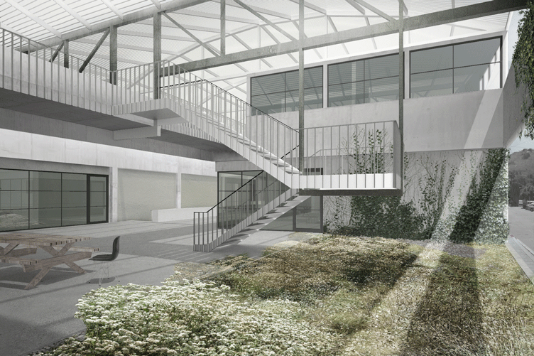 Rendering of UCLA graduate art studios’ covered garden