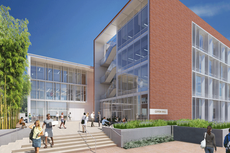 Rendering of front and side stair of Geffen Hall